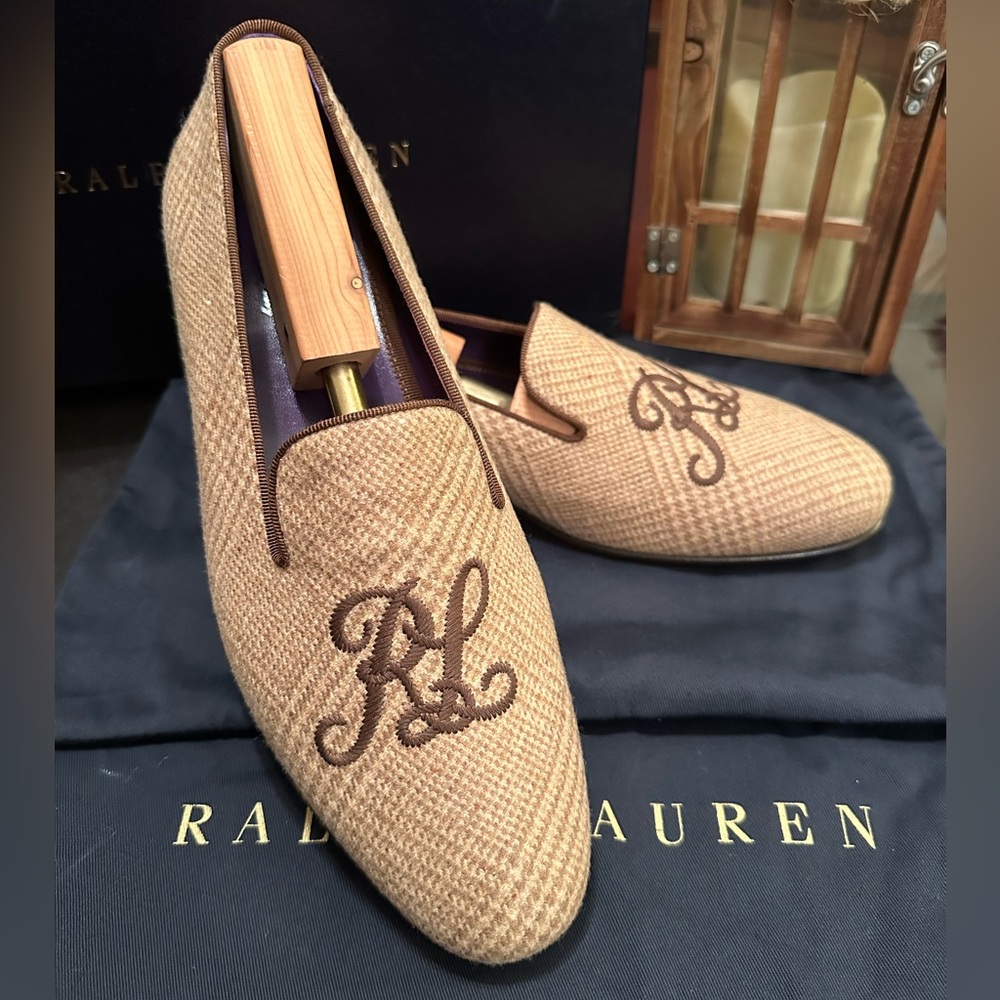 Ralph Lauren Purple Label Size 9.5D Wool Glenplaid Slippers Shoes Made in Italy